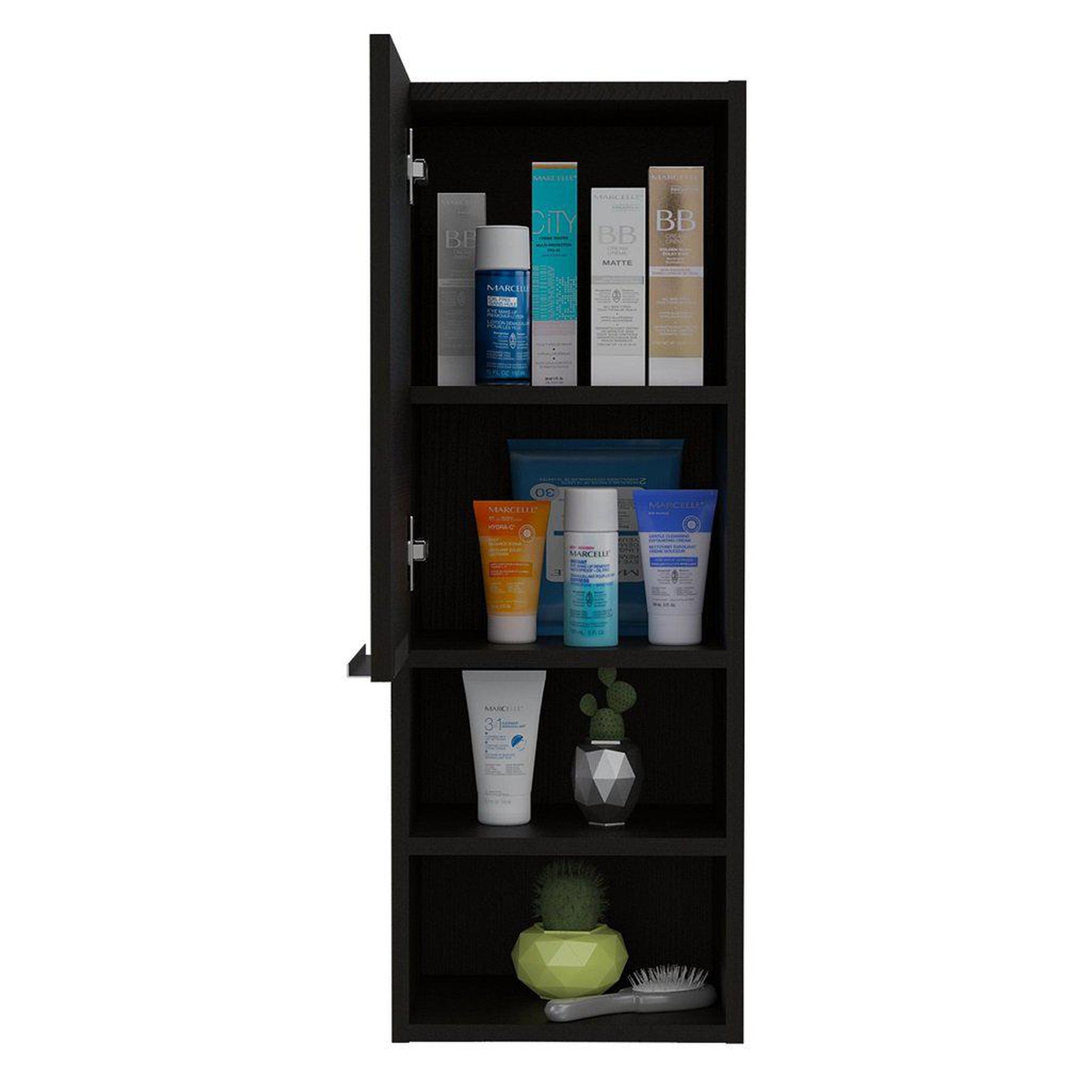 TUHOME Mila 32" Black Wengue Wall-Mounted Cabinet With 2 Open Shelves