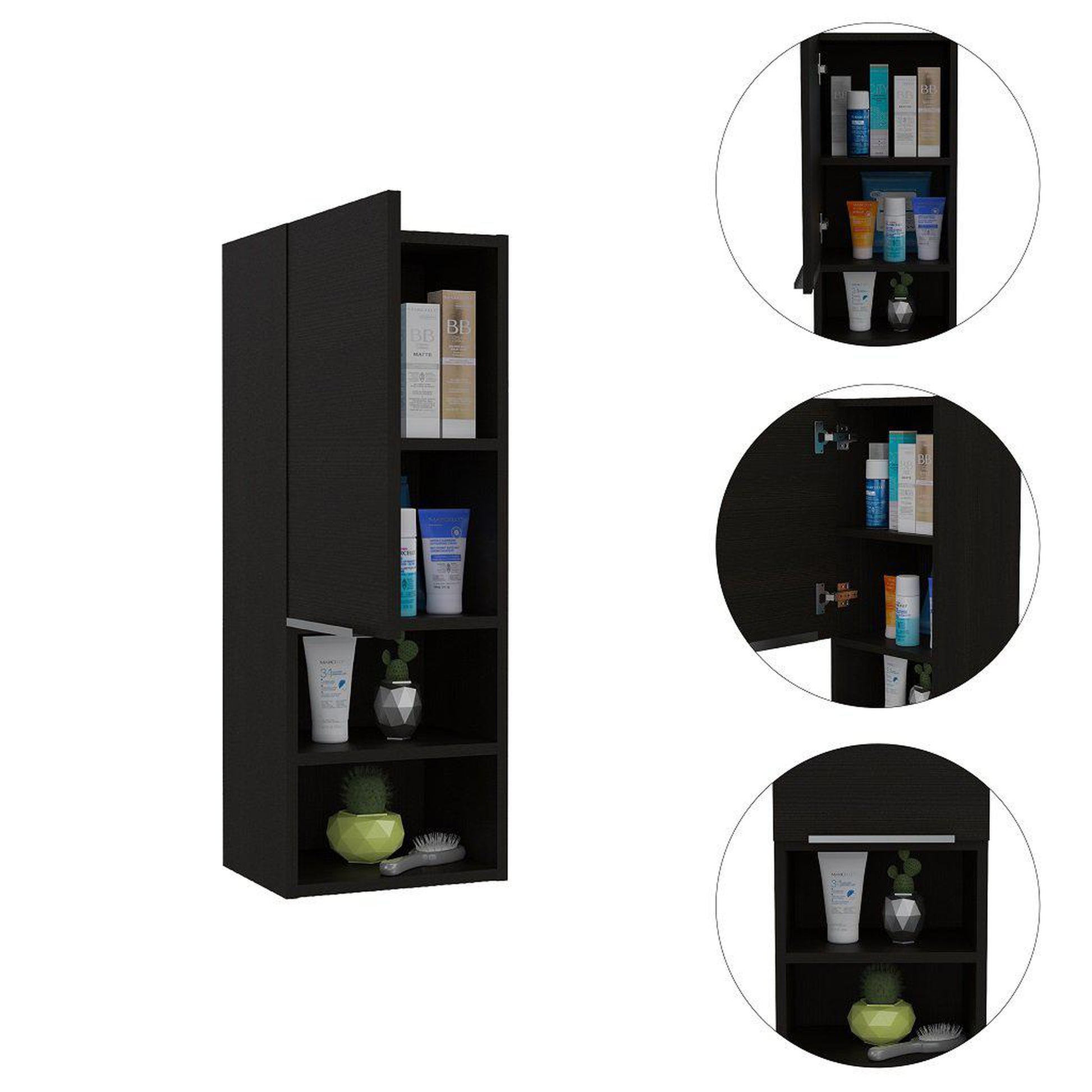 TUHOME Mila 32" Black Wengue Wall-Mounted Cabinet With 2 Open Shelves