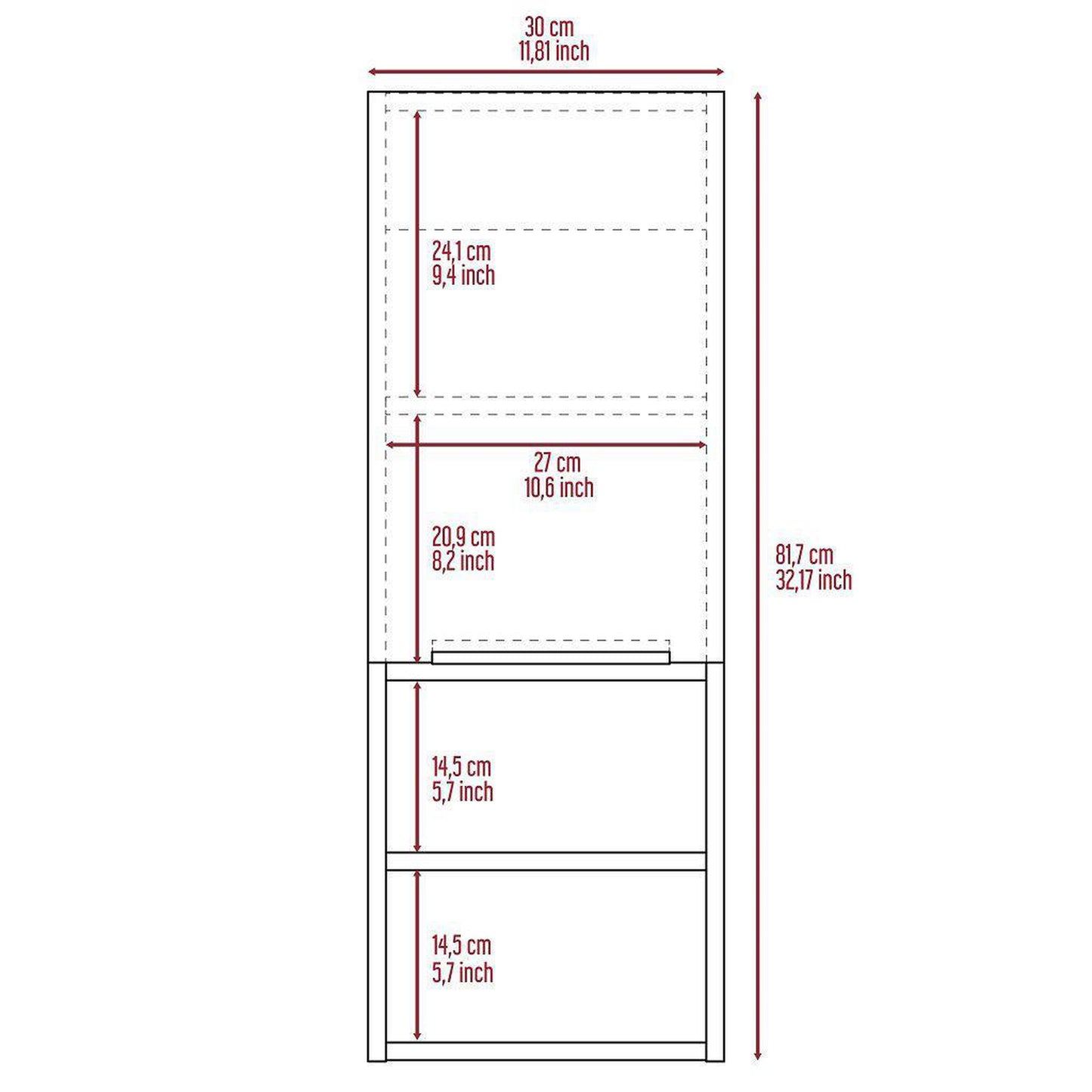 TUHOME Mila 32" Black Wengue Wall-Mounted Cabinet With 2 Open Shelves