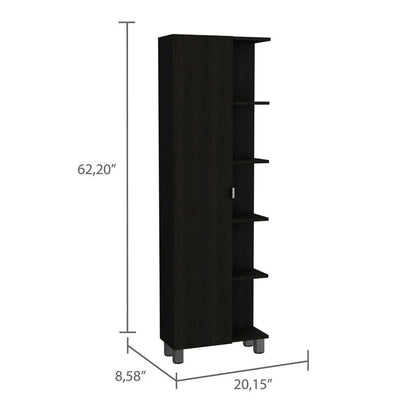 TUHOME Urano 62" Black Wengue Freestanding Corner Linen Cabinet With 5 Open Shelves