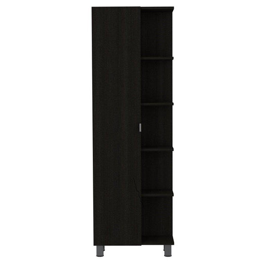 TUHOME Urano 62" Black Wengue Freestanding Corner Linen Cabinet With 5 Open Shelves