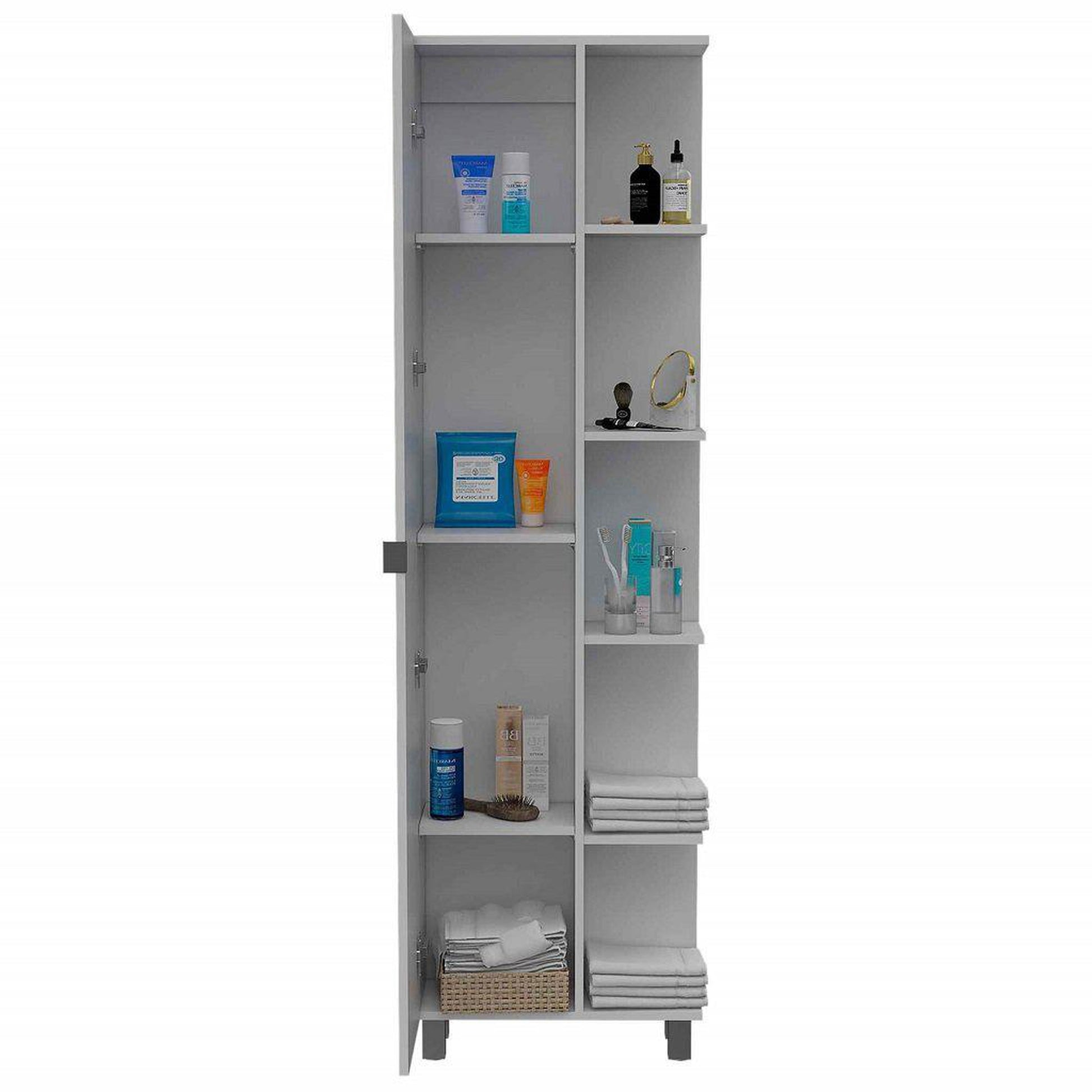 TUHOME Urano 62" White Freestanding Corner Linen Cabinet With 5 Open Shelves