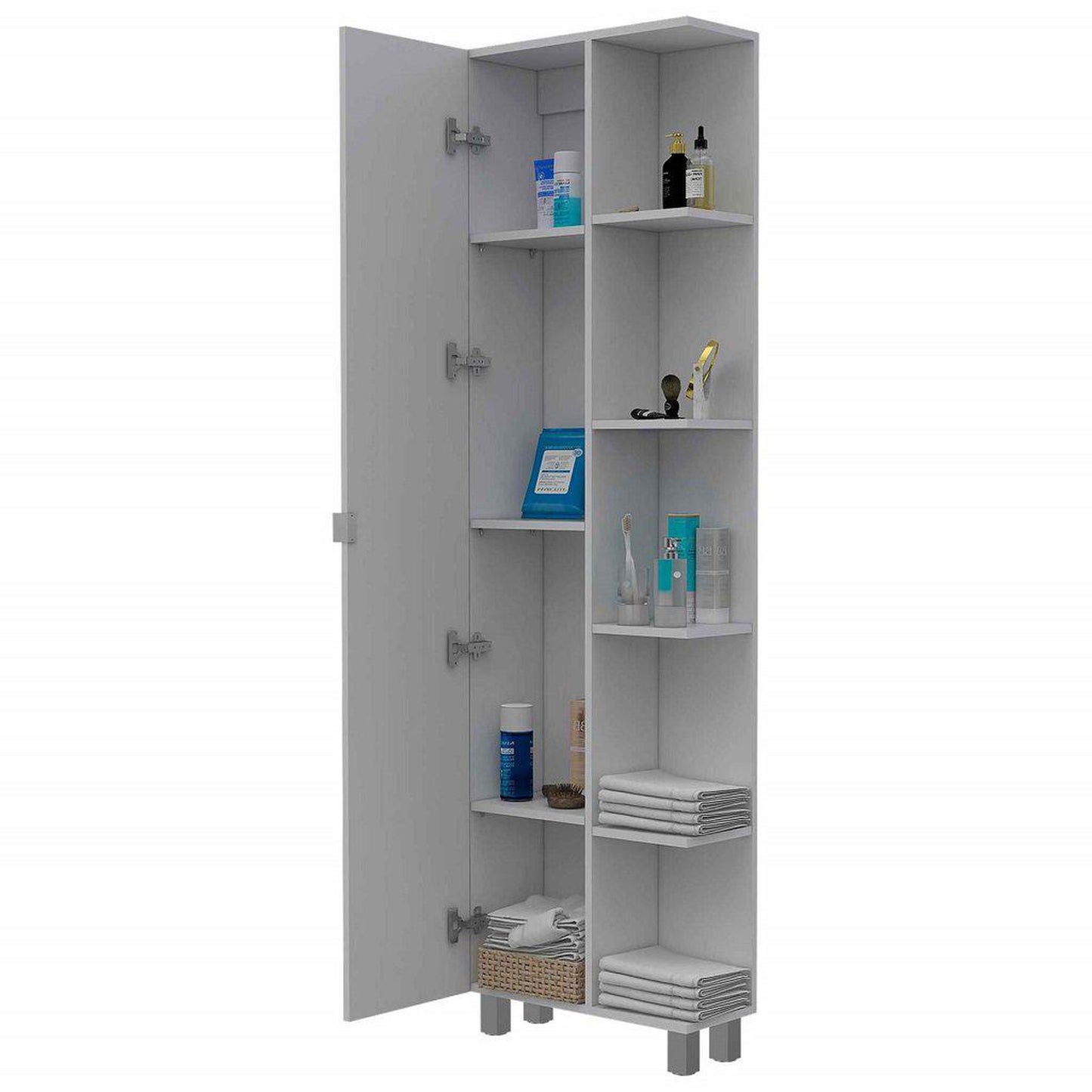 TUHOME Urano 62" White Freestanding Corner Linen Cabinet With 5 Open Shelves