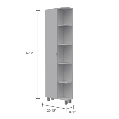 TUHOME Urano 62" White Freestanding Corner Linen Cabinet With 5 Open Shelves