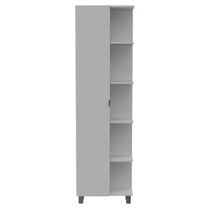 TUHOME Urano 62" White Freestanding Corner Linen Cabinet With 5 Open Shelves