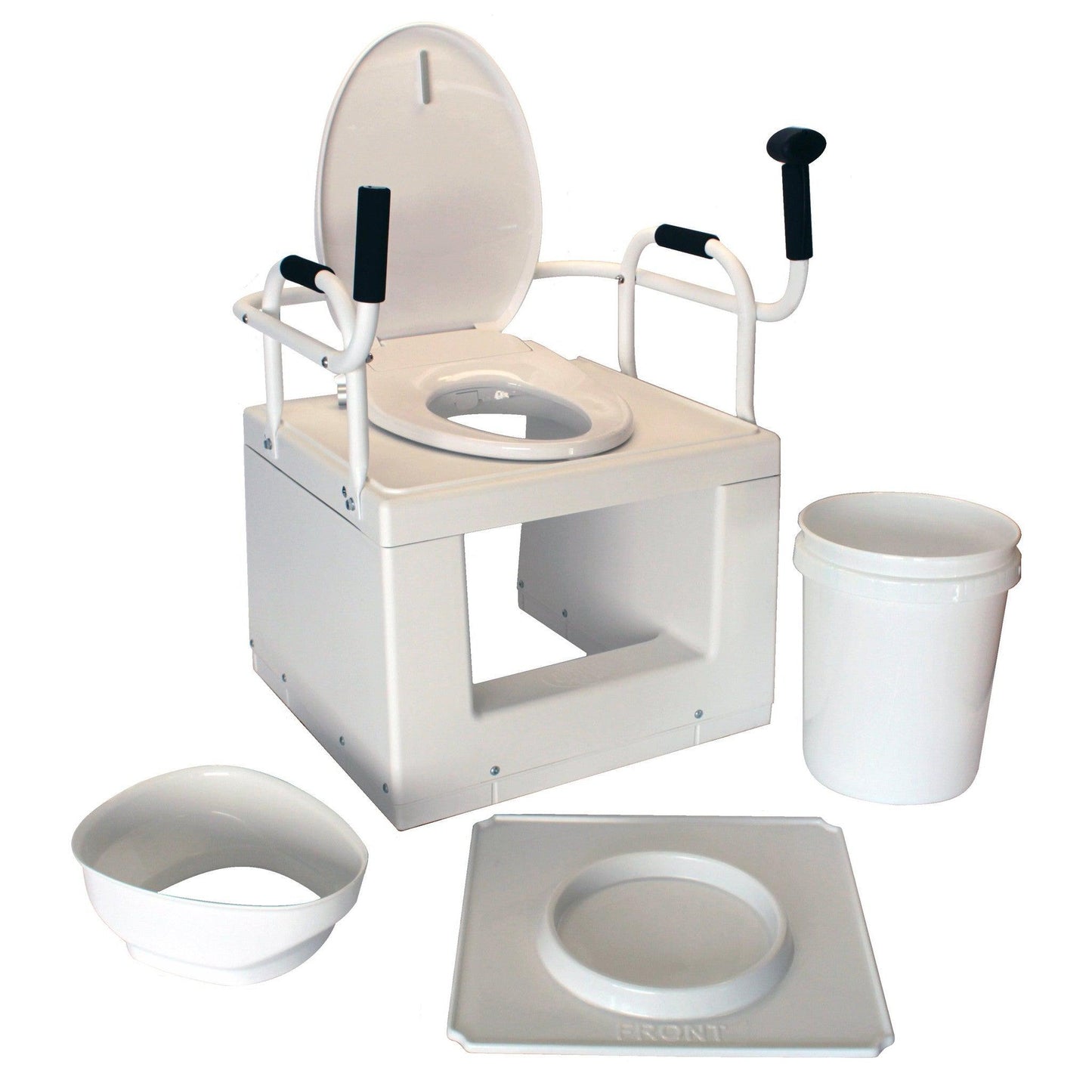 Throne Buttler 37" Powered Bedside Toilet Lift With 28" Wide Handle Bar, Upgraded Soft Close Toilet Seat and Commode Conversion Kit