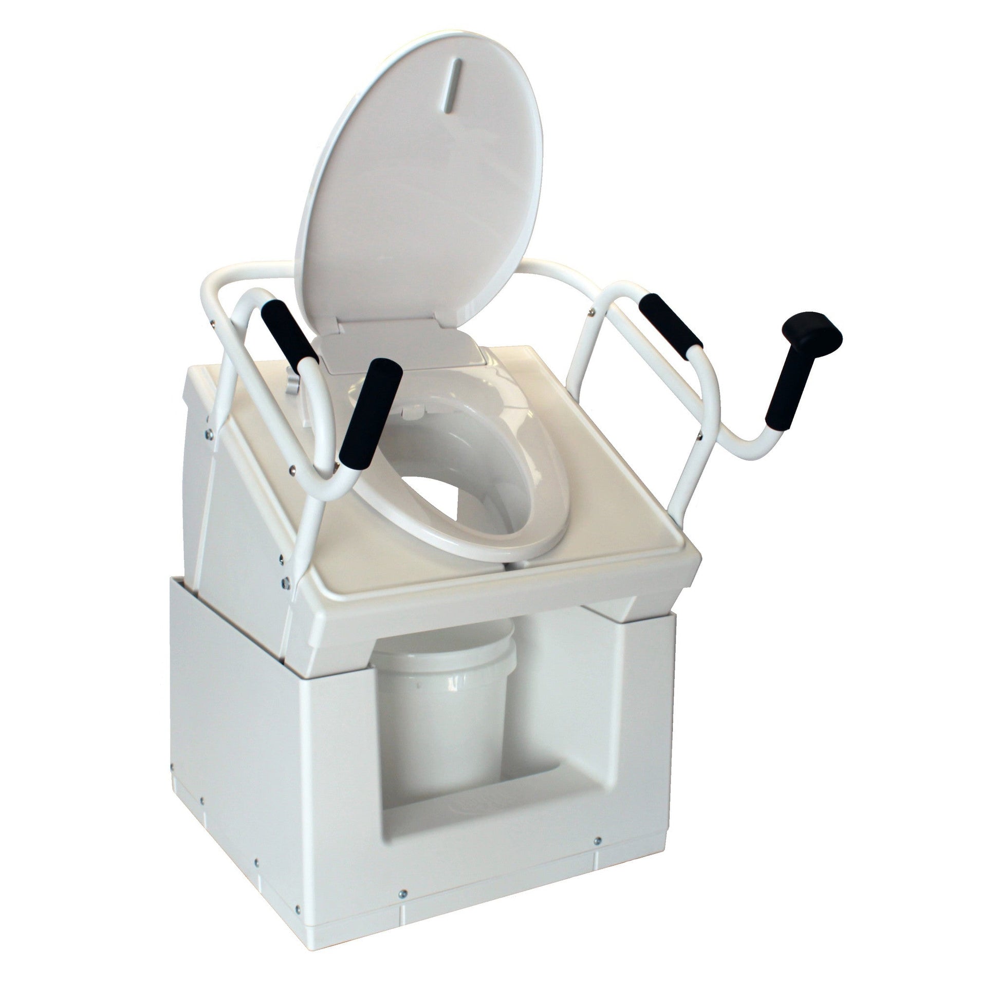 Throne Buttler 37" Powered Bedside Toilet Lift With 28" Wide Handle Bar, Upgraded Soft Close Toilet Seat and Commode Conversion Kit