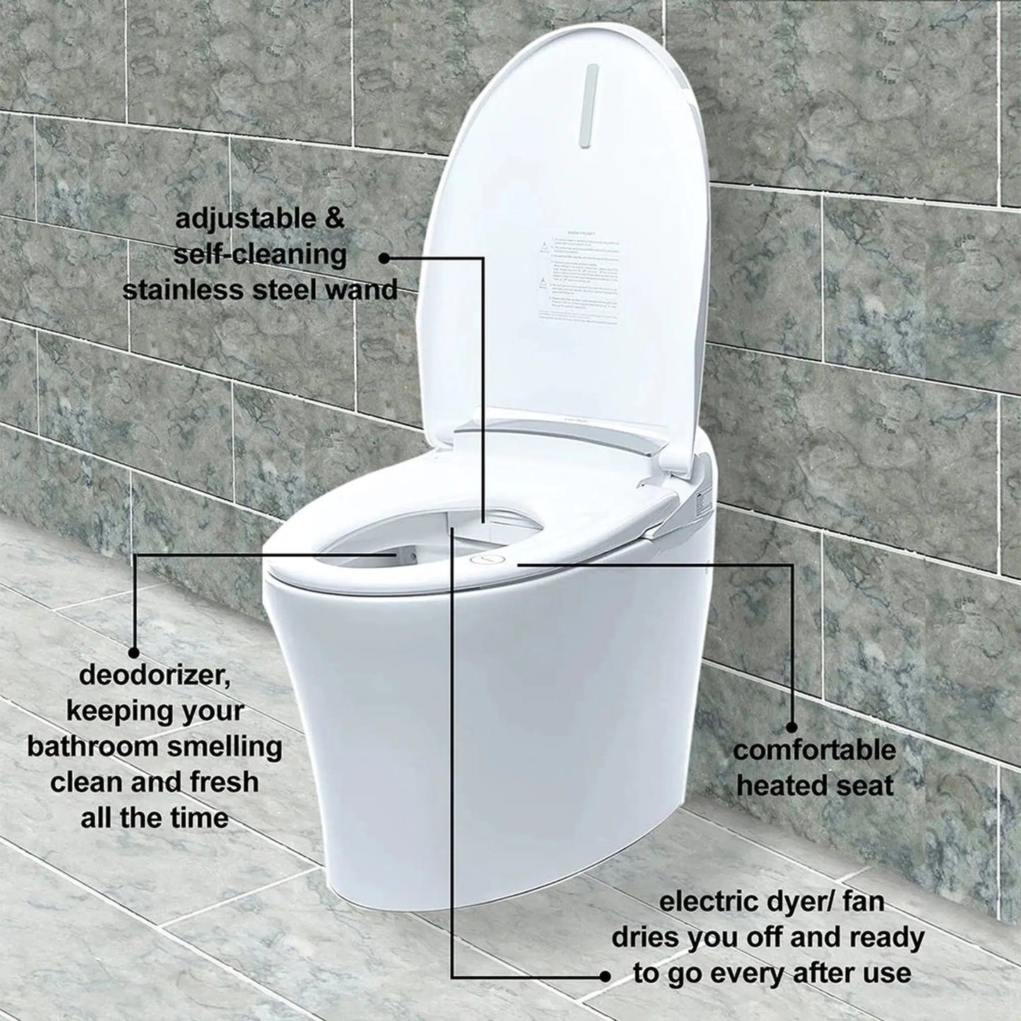 Trone Aquatina White Elongated Electronic Luxury Toilet With Integrated Bidet