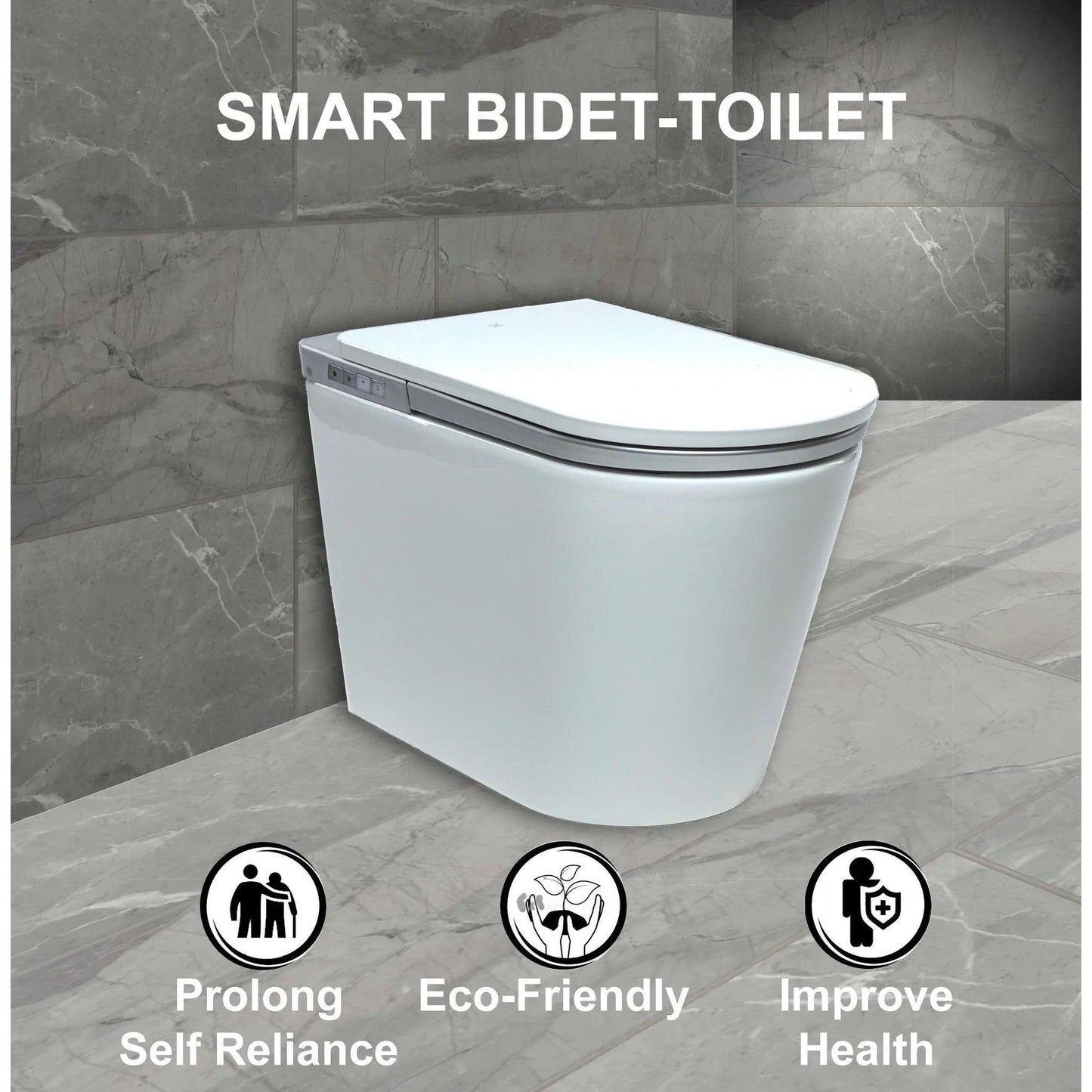 Trone Ganza I Elongated White Luxury Toilet With Smart Bidet and Remote Control