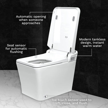 Trone Tahum Elongated White Luxury Toilet With Smart Bidet and Remote Control