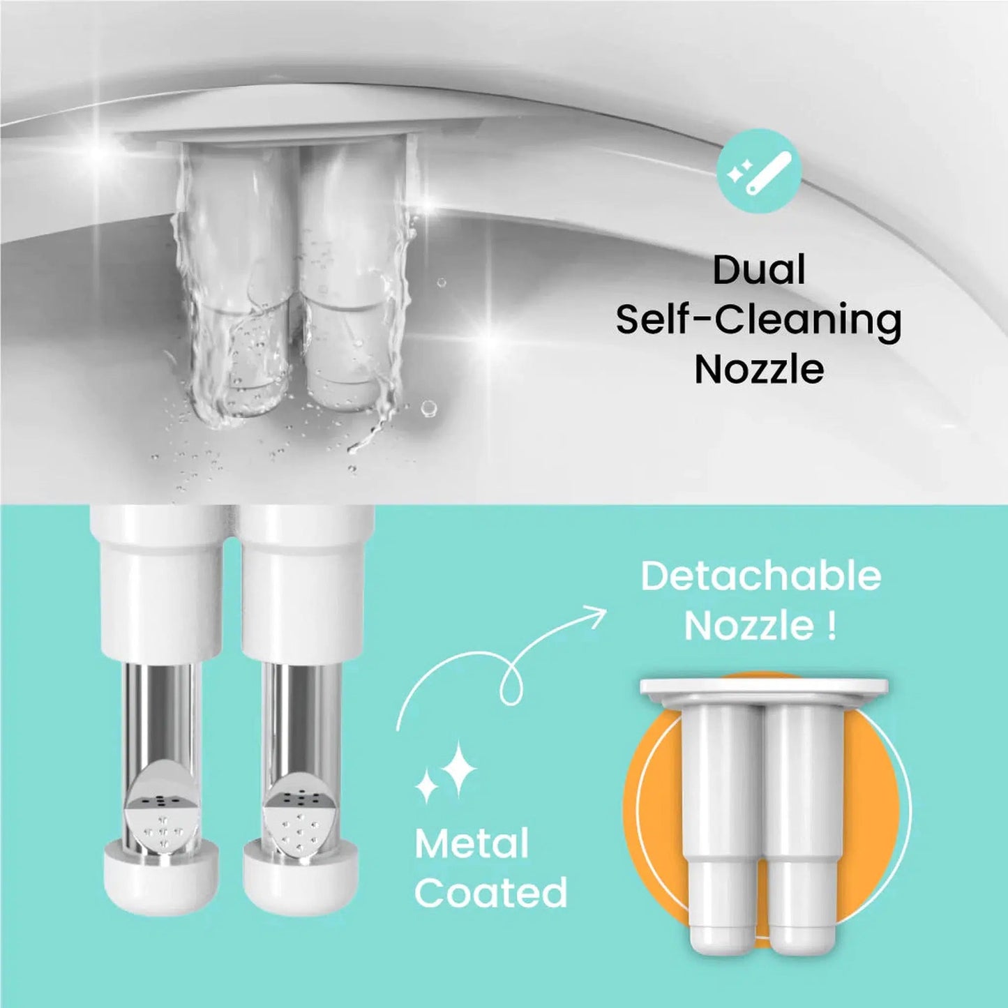 VOVO Stylement Non-electric Bidet Attachment Metal Coated Dual Nozzle System