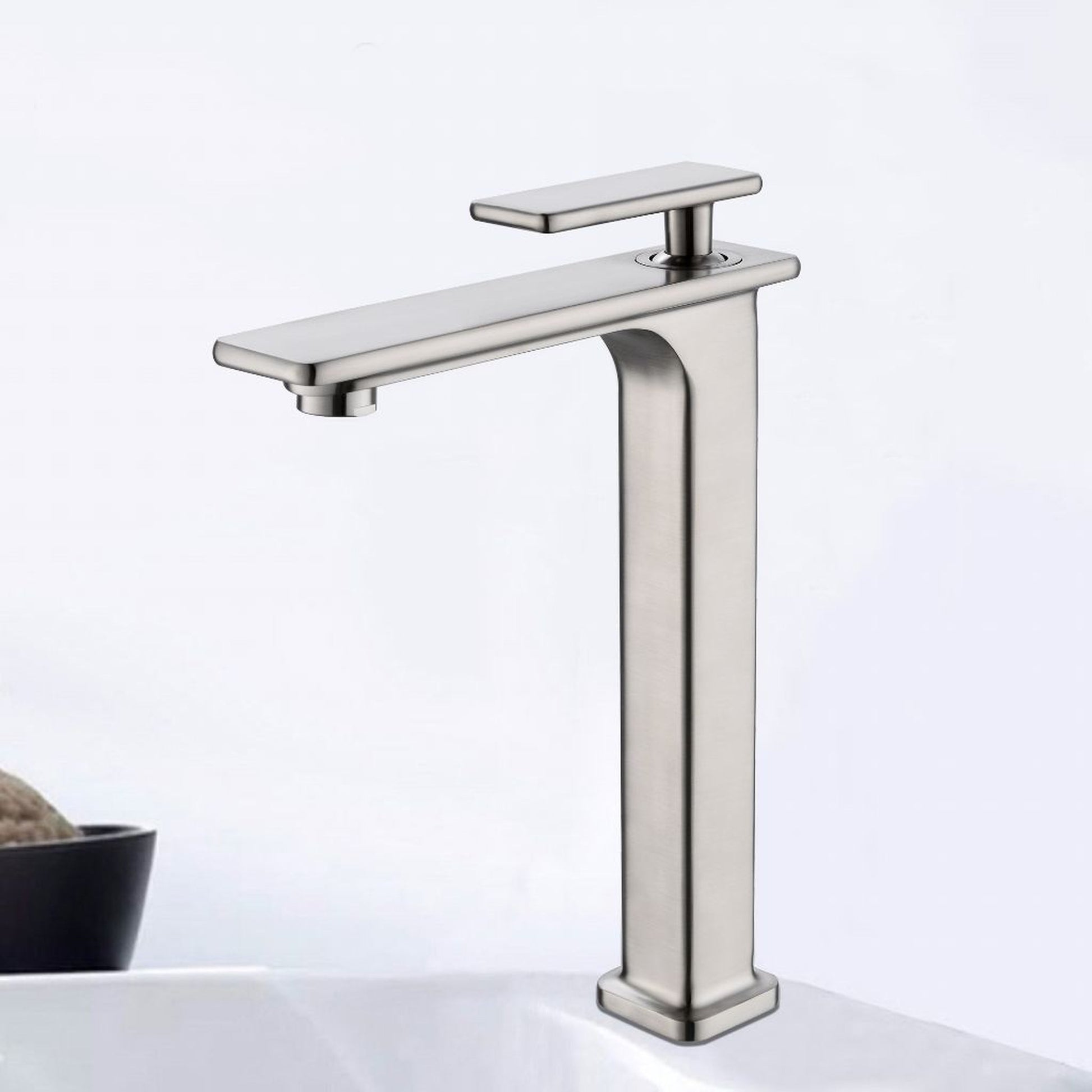 Vanity Art 12" Brushed Nickel Single Hole Dazzling Mirror-Like Look Modern Bathroom Vessel Sink Faucet
