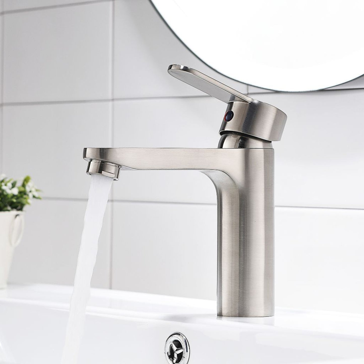 Vanity Art 6" Brushed Nickel Single Hole Dazzling Mirror-Like Look Modern Bathroom Vessel Sink Faucet