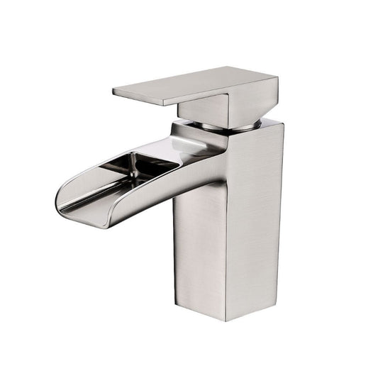 Vanity Art 6" Brushed Nickel Single Hole Dazzling Mirror-Like Look Waterfall Spout Bathroom Vessel Sink Faucet
