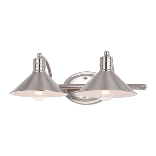 Vaxcel Akron 18" 2-Light Satin Nickel and Matte White Vanity Wall Light with Metal Shade