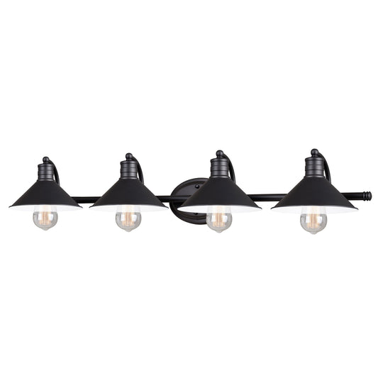 Vaxcel Akron 38" 4-Light Oil Rubbed Bronze and Matte White Vanity Light With Metal Shade