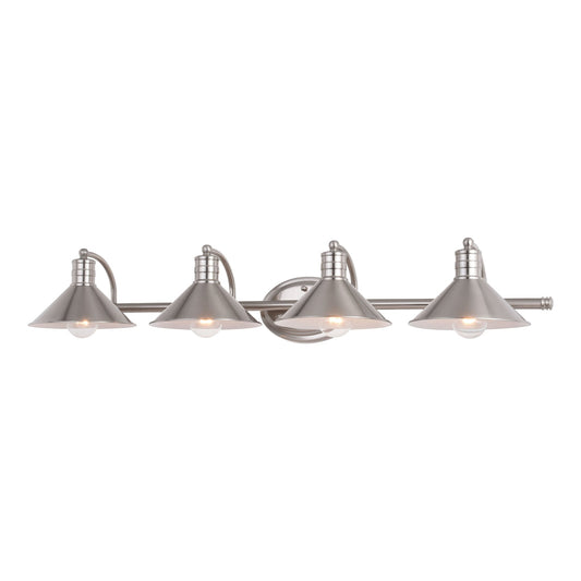 Vaxcel Akron 38" 4-Light Satin Nickel and Matte White Vanity Light with Metal Shade