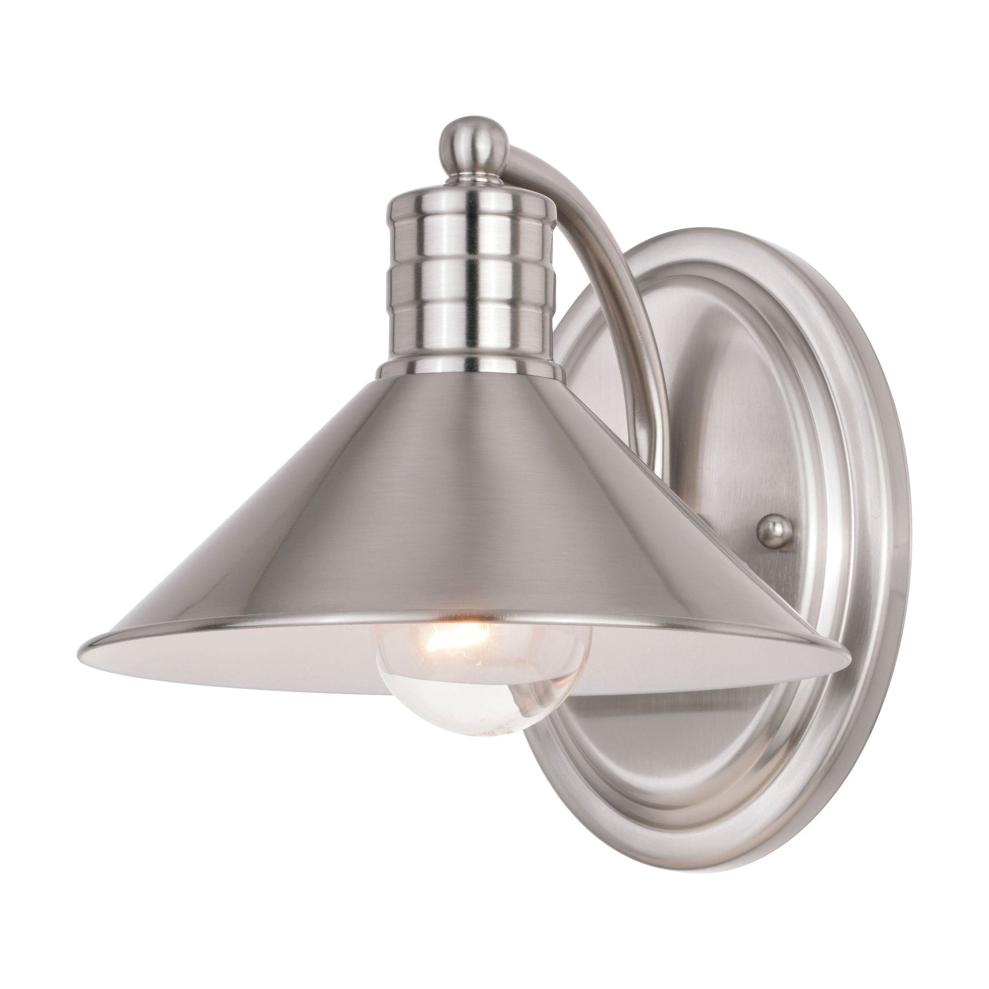 Vaxcel Akron 8" 1-Light Satin Nickel and Matte White Vanity Wall Sconce With Metal Shade