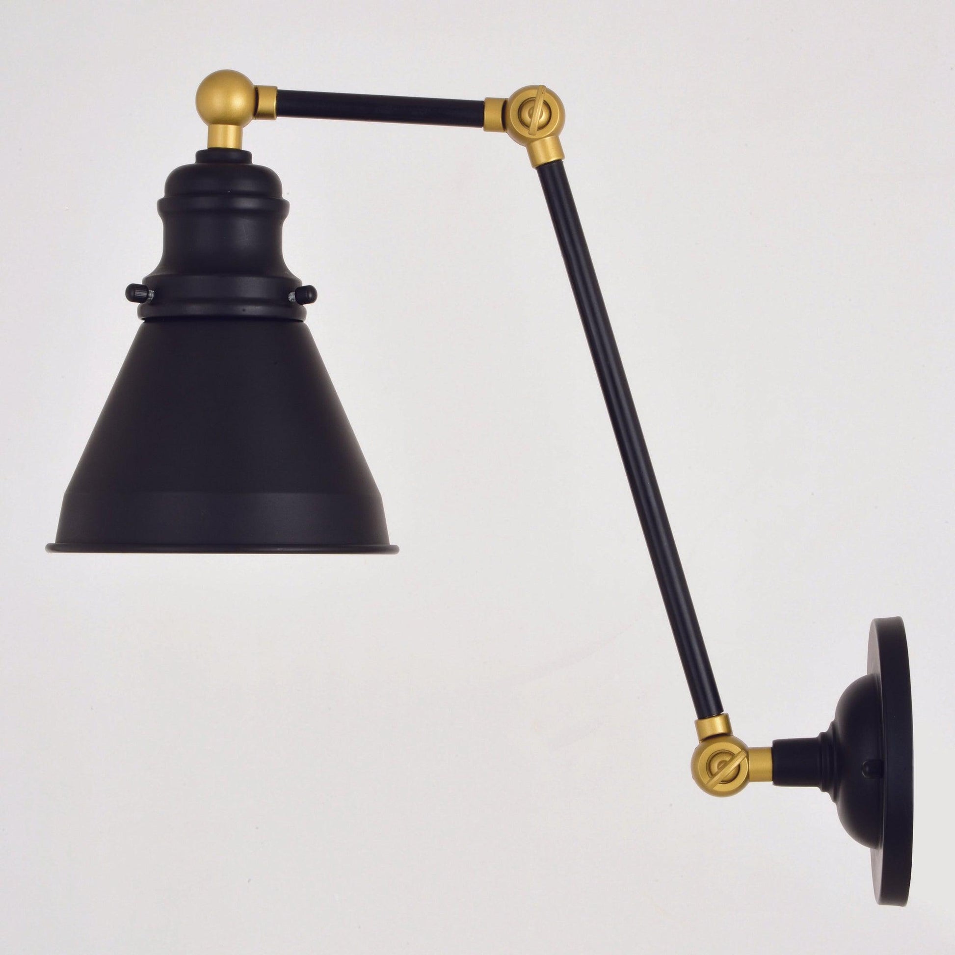 Vaxcel Alexis 6" 1-Light Oil Rubbed Bronze and Satin Gold Adjustable Swing Arm Wall Light With Metal Shade