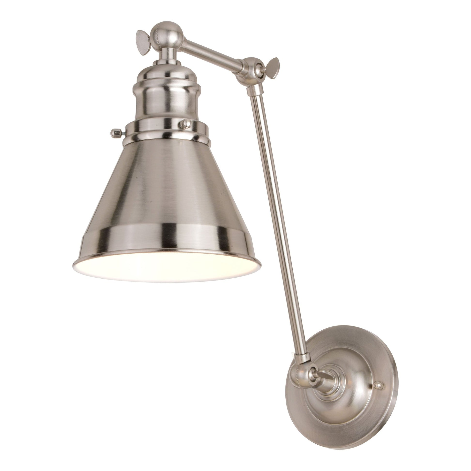 Vaxcel Alexis 6" 1-Light Satin Nickel & Matte White Adjustable Swing Arm Wall Light With Metal Shade