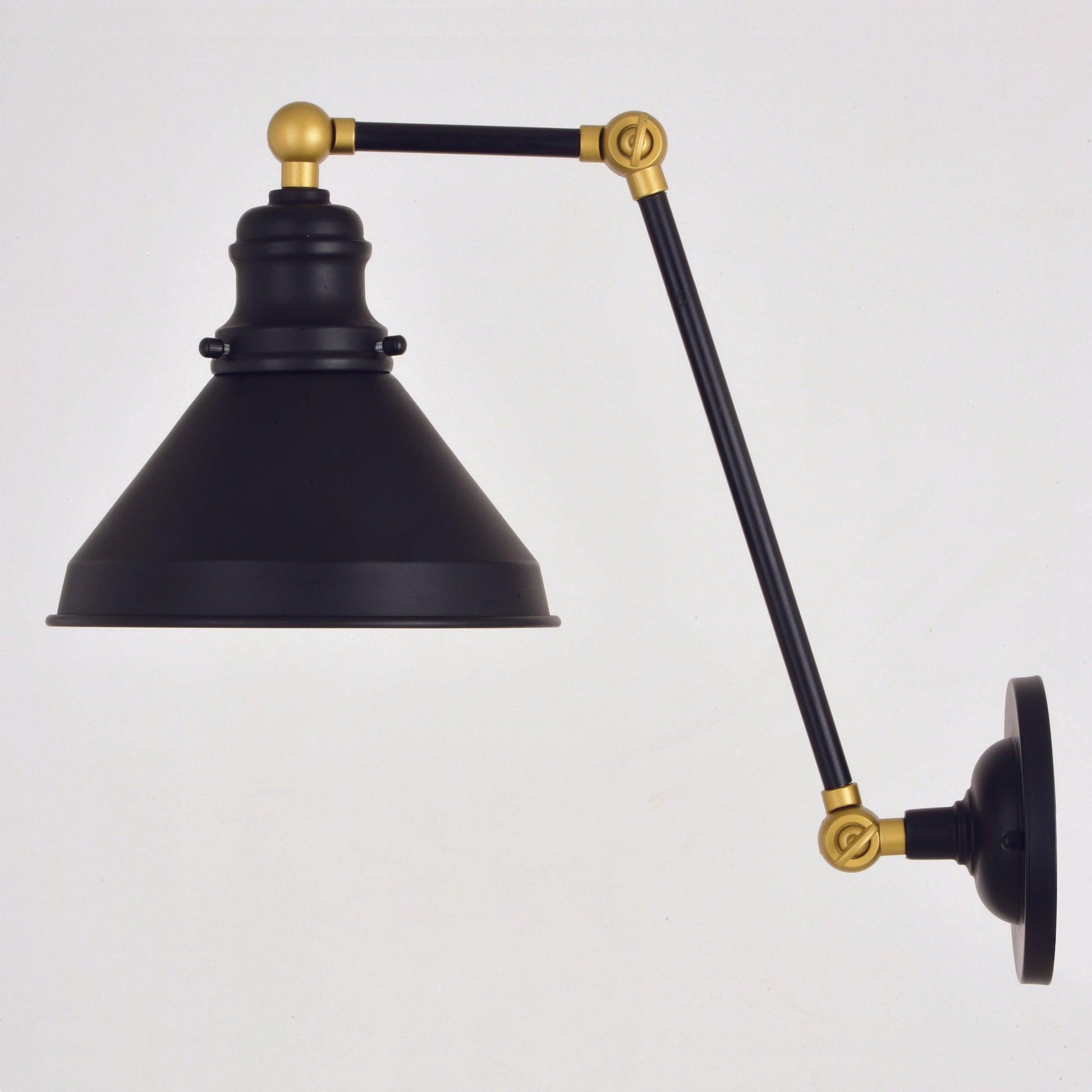 Vaxcel Alexis 8" 1-Light Oil Rubbed Bronze and Satin Gold Adjustable Swing Arm Wall Light With Metal Shade