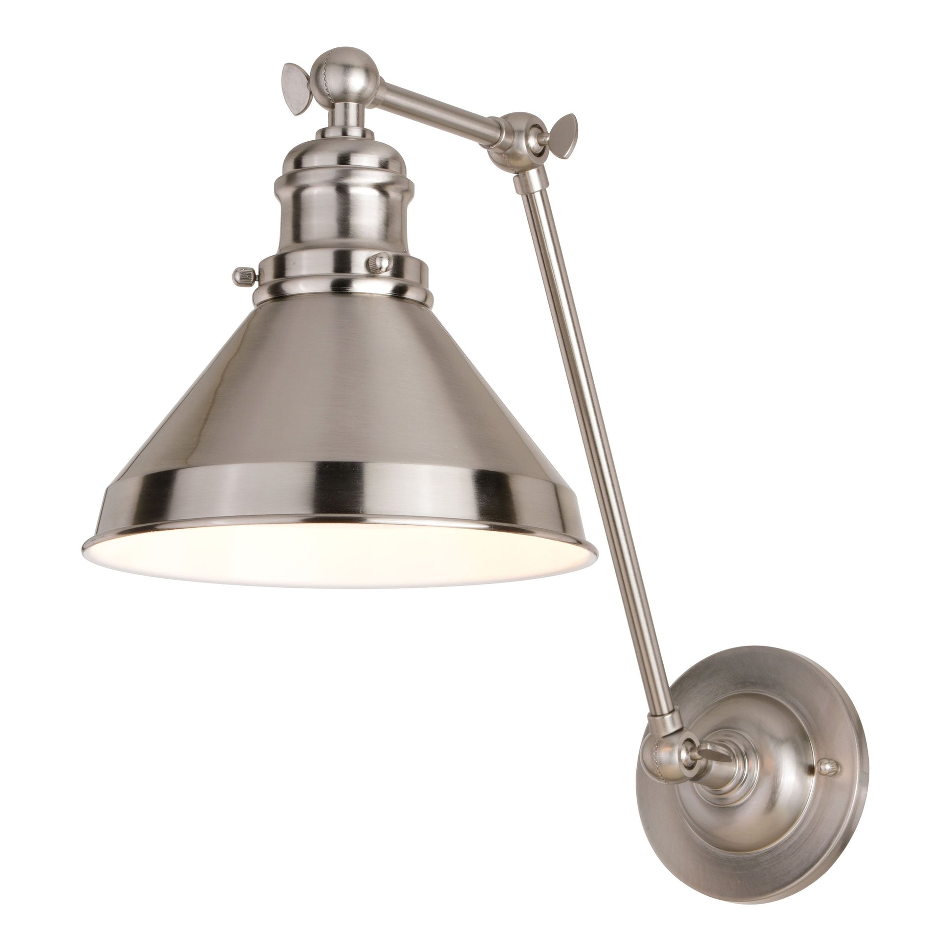 Vaxcel Alexis 8" 1-Light Satin Nickel and Matte White Adjustable Swing Arm Wall Light With Metal Shade