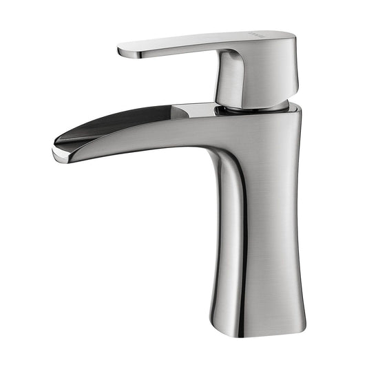 Vinnova Alessandra 7" Single Hole Brushed Nickel Low Arc Waterfall Vessel Bathroom Sink Faucet