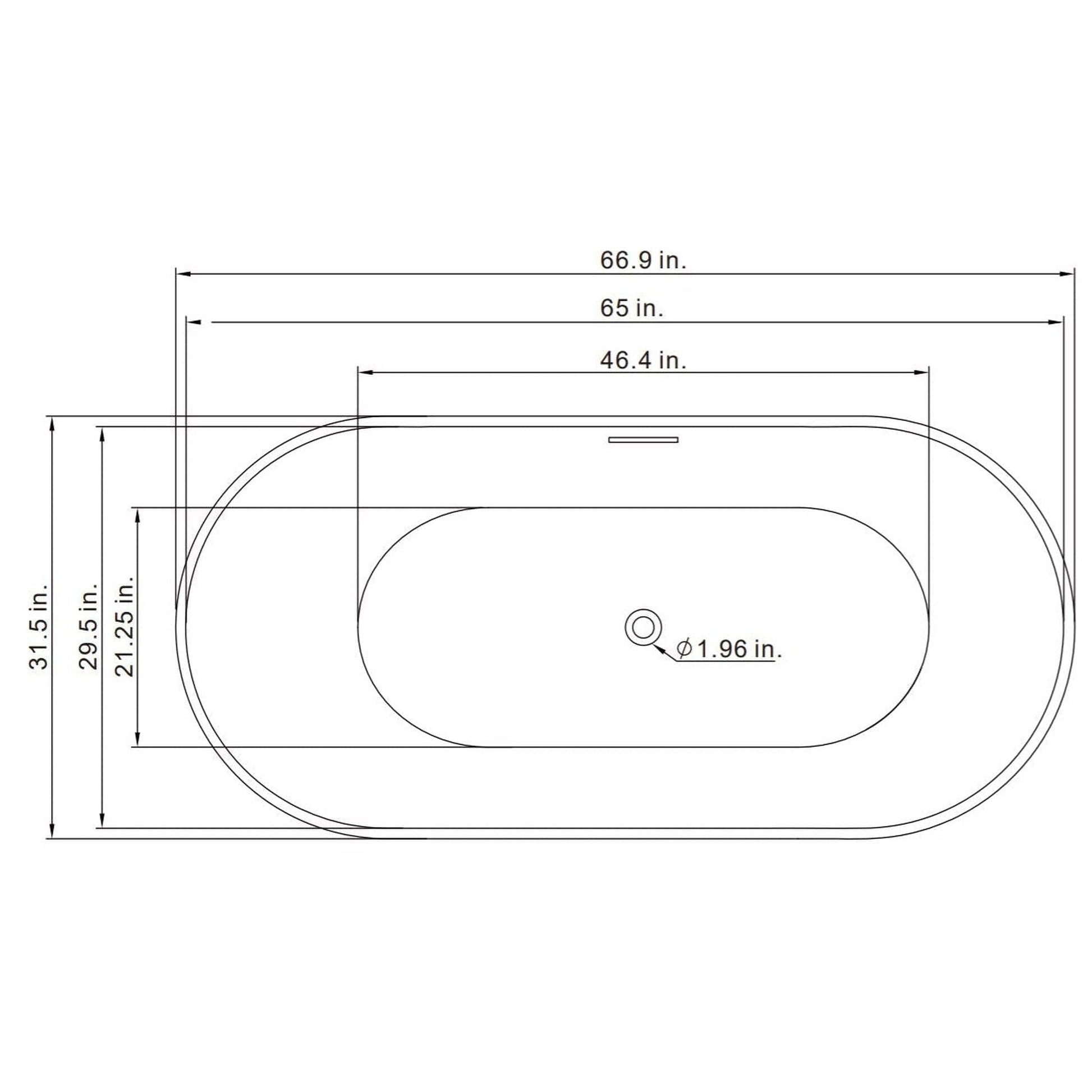 Vinnova Angelica 67" x 32" White Oval Freestanding Soaking Acrylic Bathtub