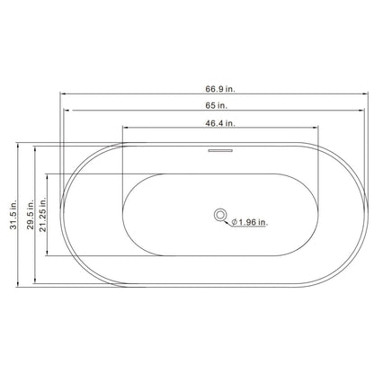 Vinnova Angelica 67" x 32" White Oval Freestanding Soaking Acrylic Bathtub