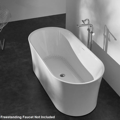Vinnova Aubrey 67" x 32" White Oval Freestanding Soaking Acrylic Bathtub With Air Jet & Lighting