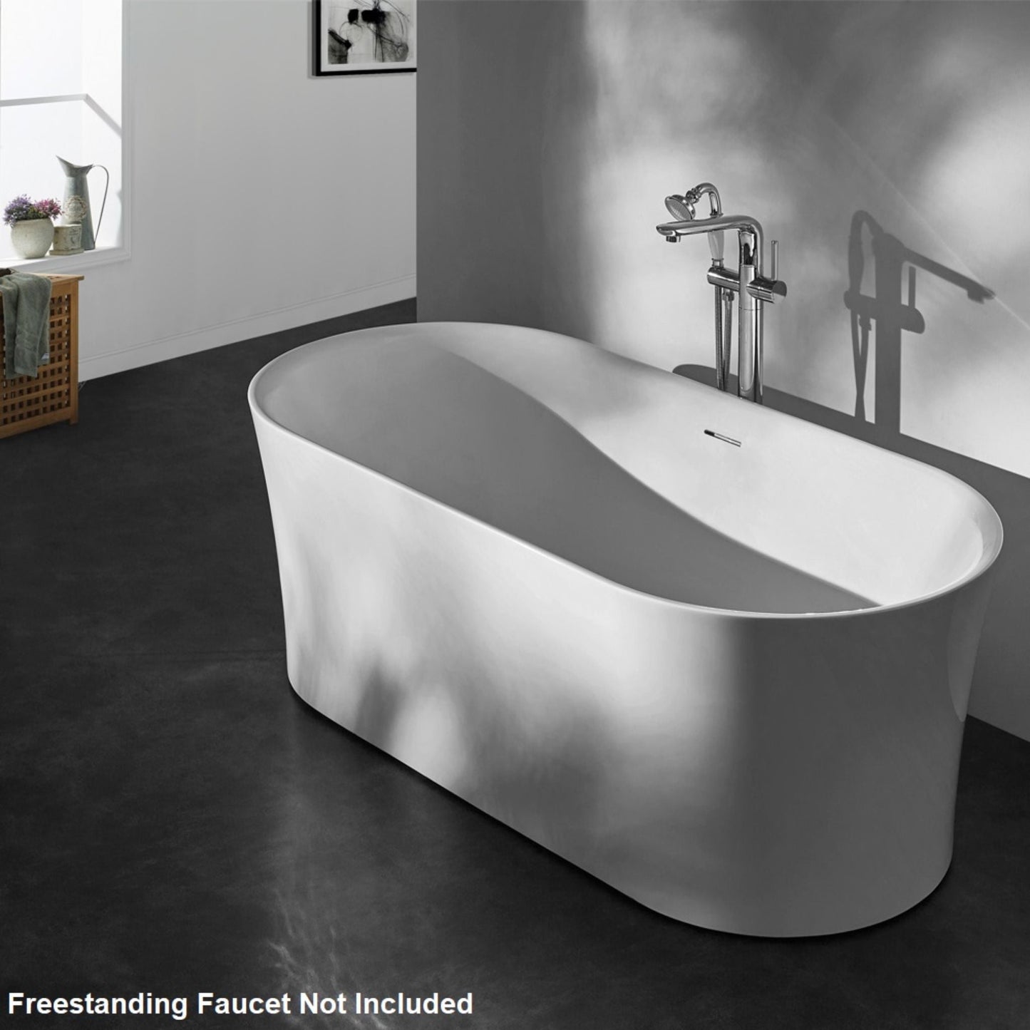 Vinnova Aubrey 67" x 32" White Oval Freestanding Soaking Acrylic Bathtub With Air Jet & Lighting