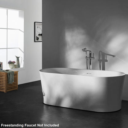 Vinnova Aubrey 67" x 32" White Oval Freestanding Soaking Acrylic Bathtub With Air Jet & Lighting