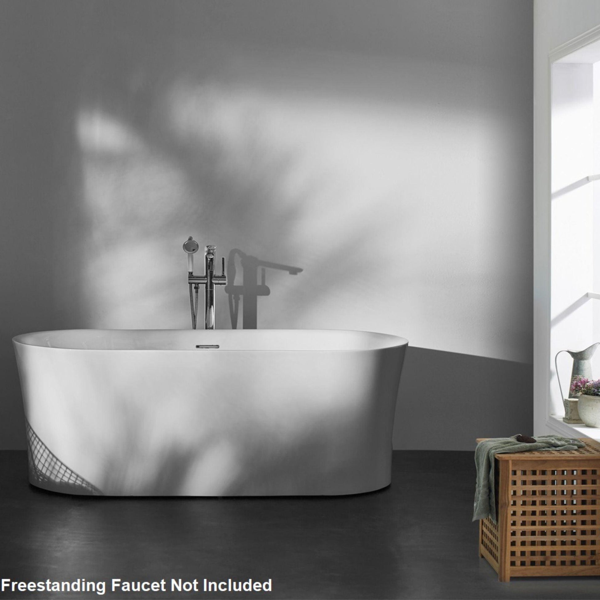 Vinnova Aubrey 67" x 32" White Oval Freestanding Soaking Acrylic Bathtub With Air Jet & Lighting