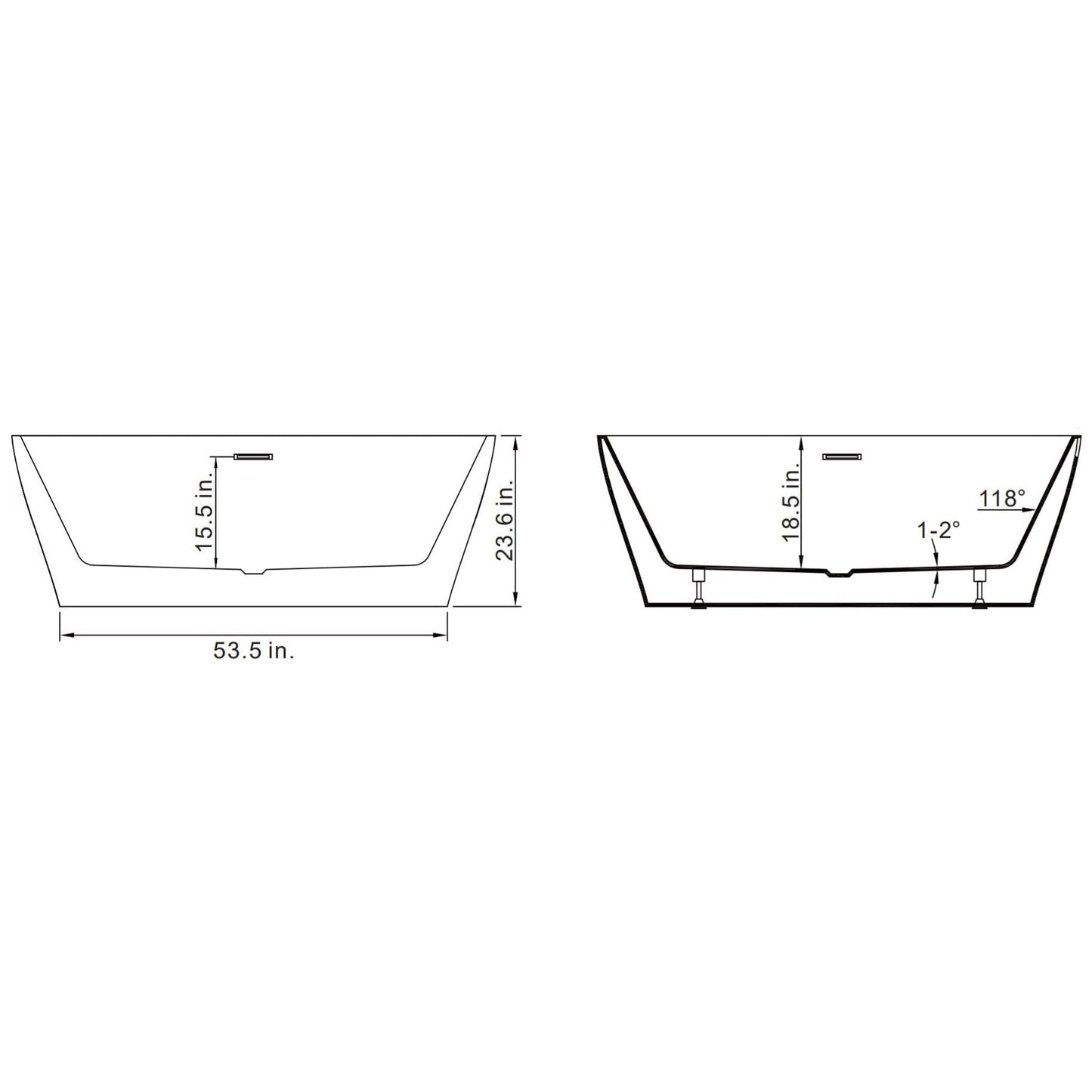 Vinnova Augustine 59" x 32" White Rectangular Freestanding Soaking Acrylic Bathtub