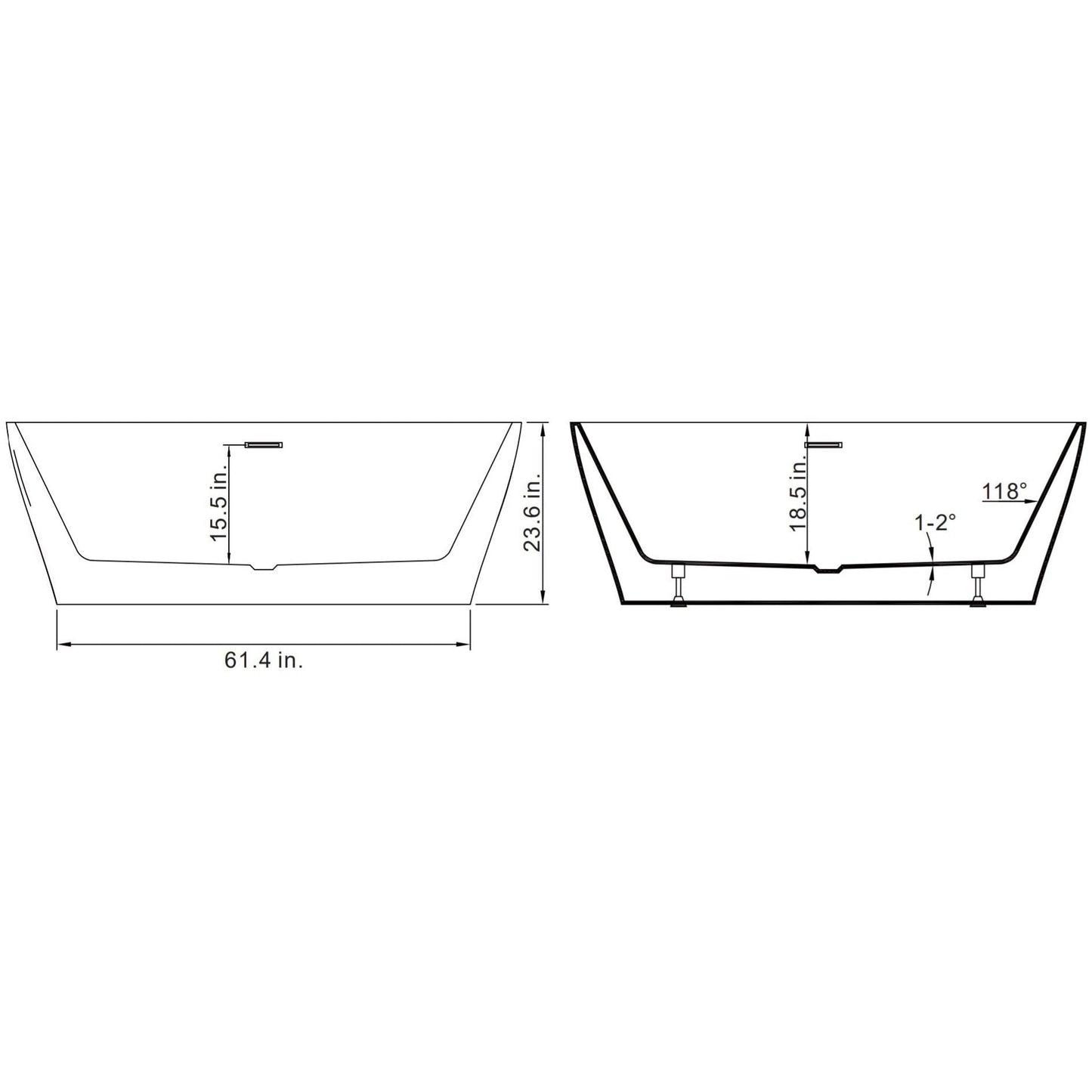 Vinnova Augustine 67" x 32" White Rectangular Freestanding Soaking Acrylic Bathtub