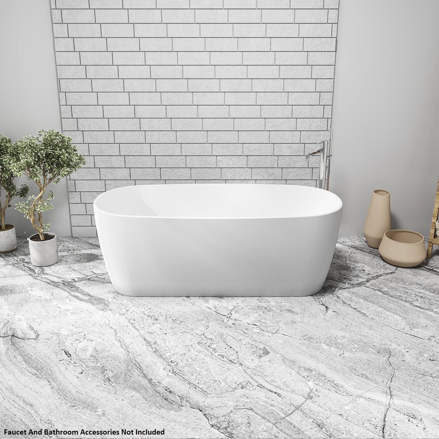 Vinnova Azagra 59" x 32" Matte White Oval Freestanding Soaking Acrylic Bathtub