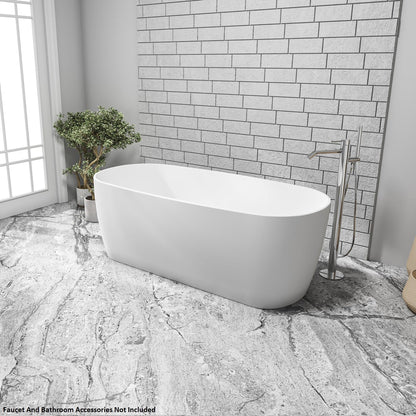 Vinnova Azagra 67" x 32" Matte White Oval Freestanding Soaking Acrylic Bathtub