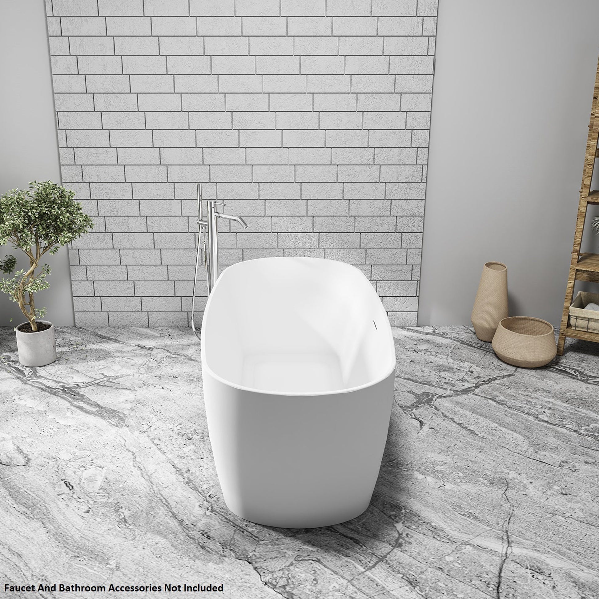 Vinnova Azagra 67" x 32" Matte White Oval Freestanding Soaking Acrylic Bathtub