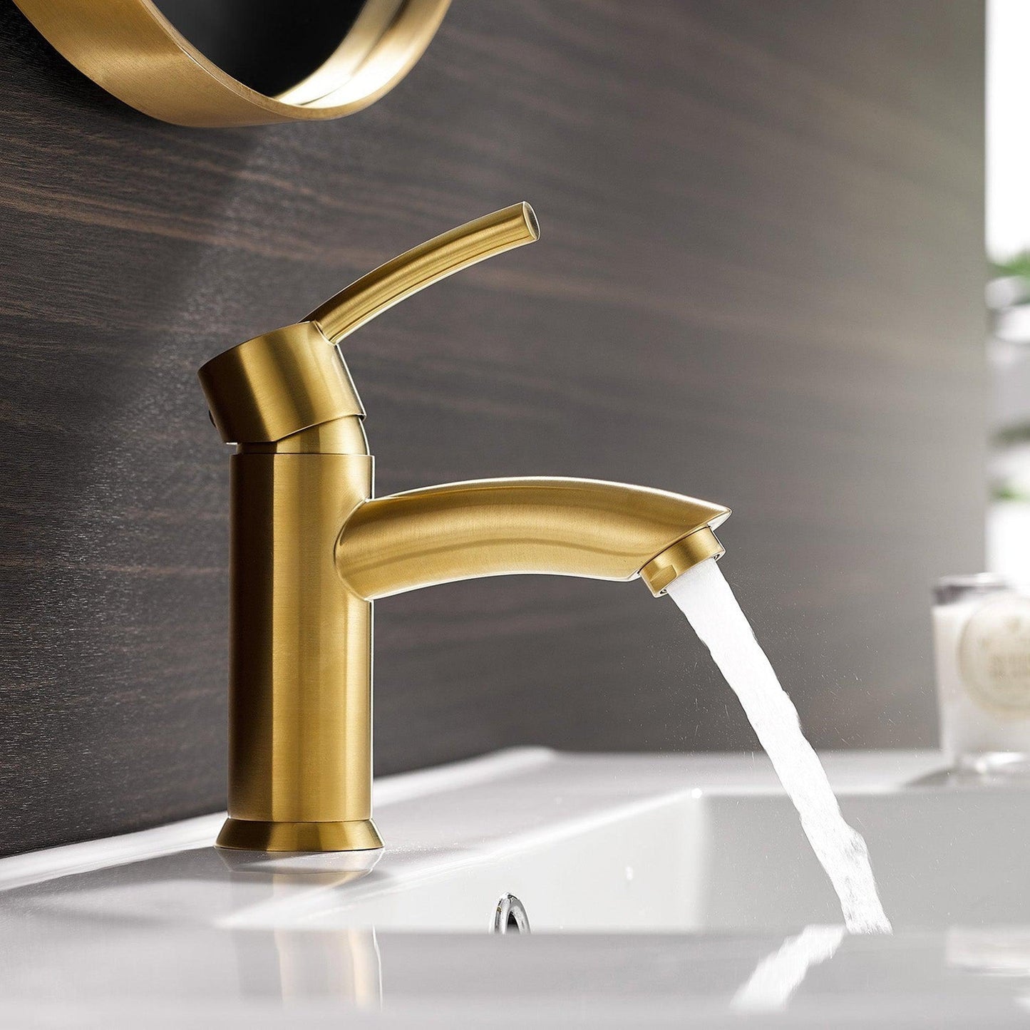 Vinnova Bliss 6" Single Hole Brushed Gold Low Arc Bathroom Sink Faucet