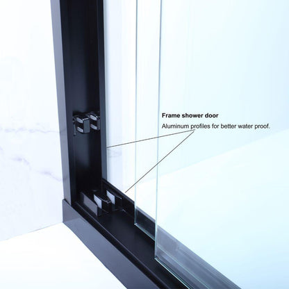 Vinnova Brescia 48" x 76" Matte Black Reversible Double Sliding Bypass Framed Shower Door