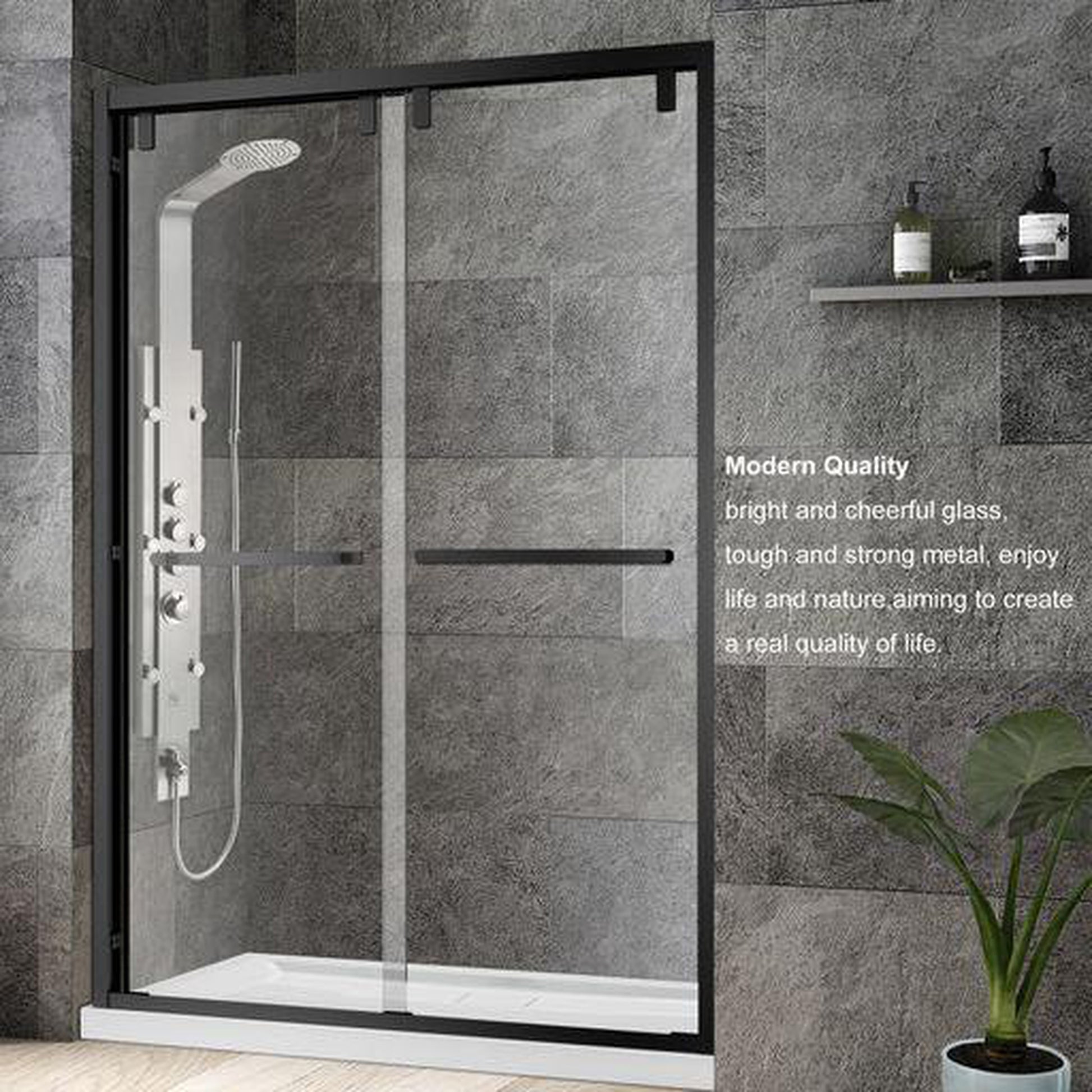 Vinnova Brescia 56" x 76" Matte Black Reversible Double Sliding Bypass Framed Shower Door