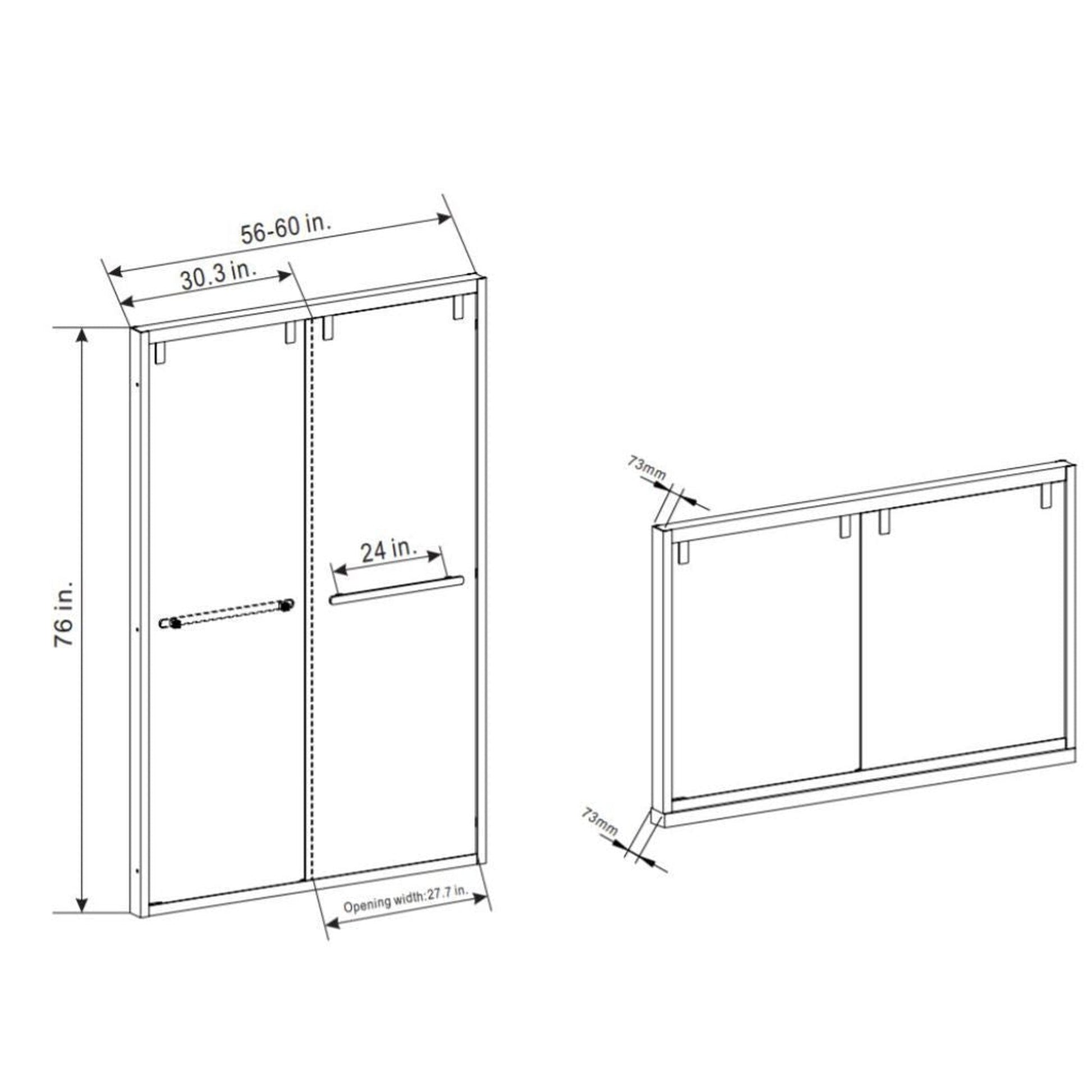 Vinnova Brescia 60" x 76" Brushed Nickel Reversible Double Sliding Bypass Framed Shower Door