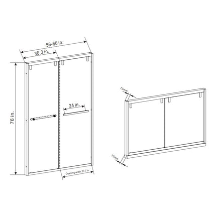 Vinnova Brescia 60" x 76" Polished Chrome Reversible Double Sliding Bypass Framed Shower Door