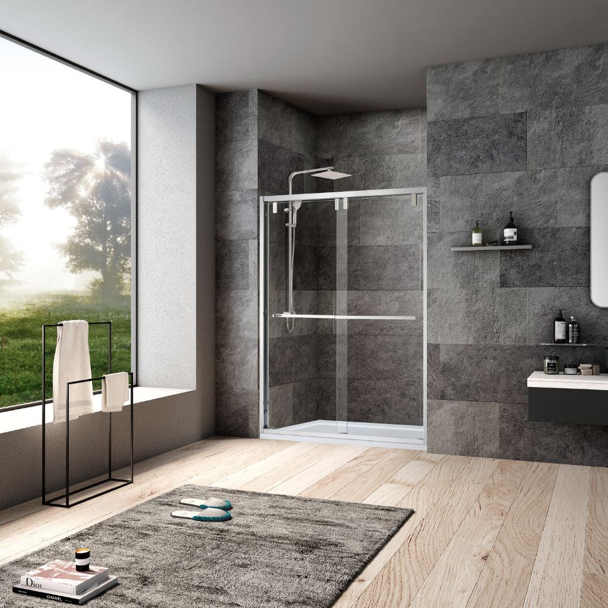 Vinnova Brescia 60" x 76" Polished Chrome Reversible Double Sliding Bypass Framed Shower Door