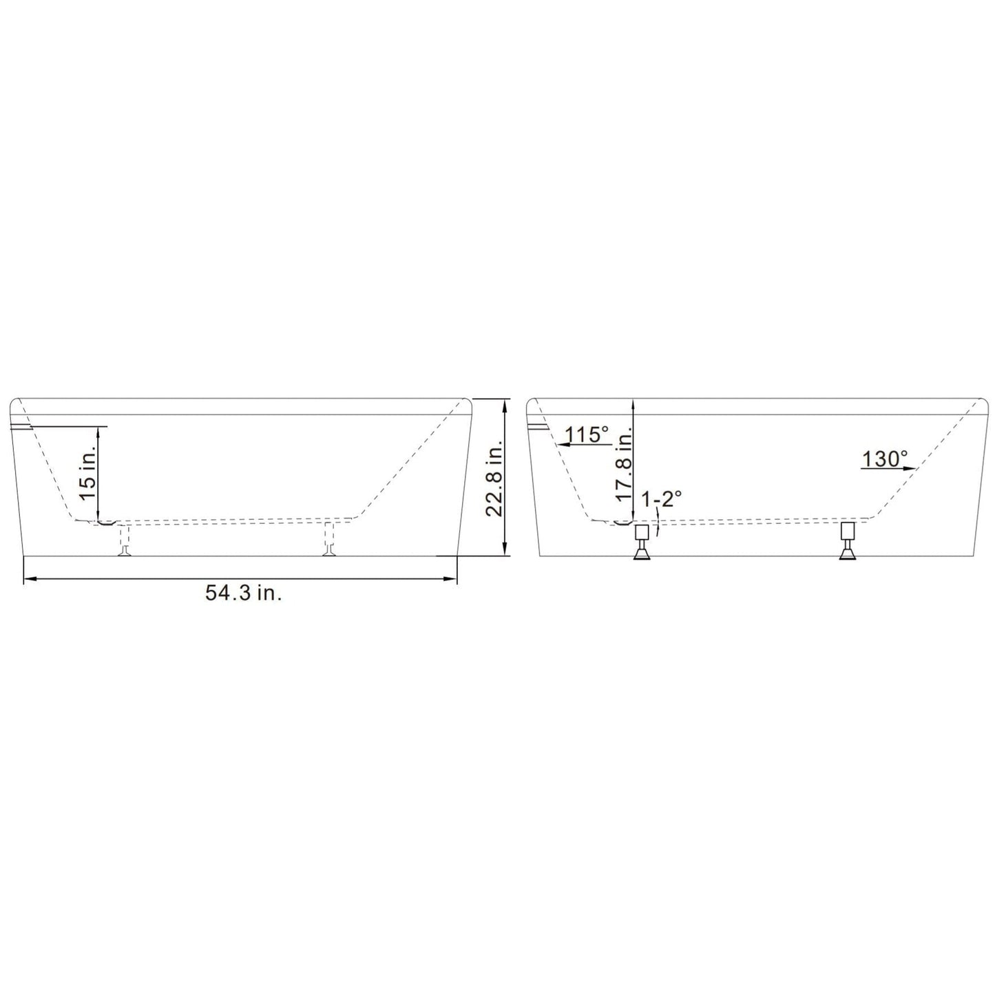 Vinnova Caserta 59" x 28" White Oval Freestanding Soaking Acrylic Bathtub