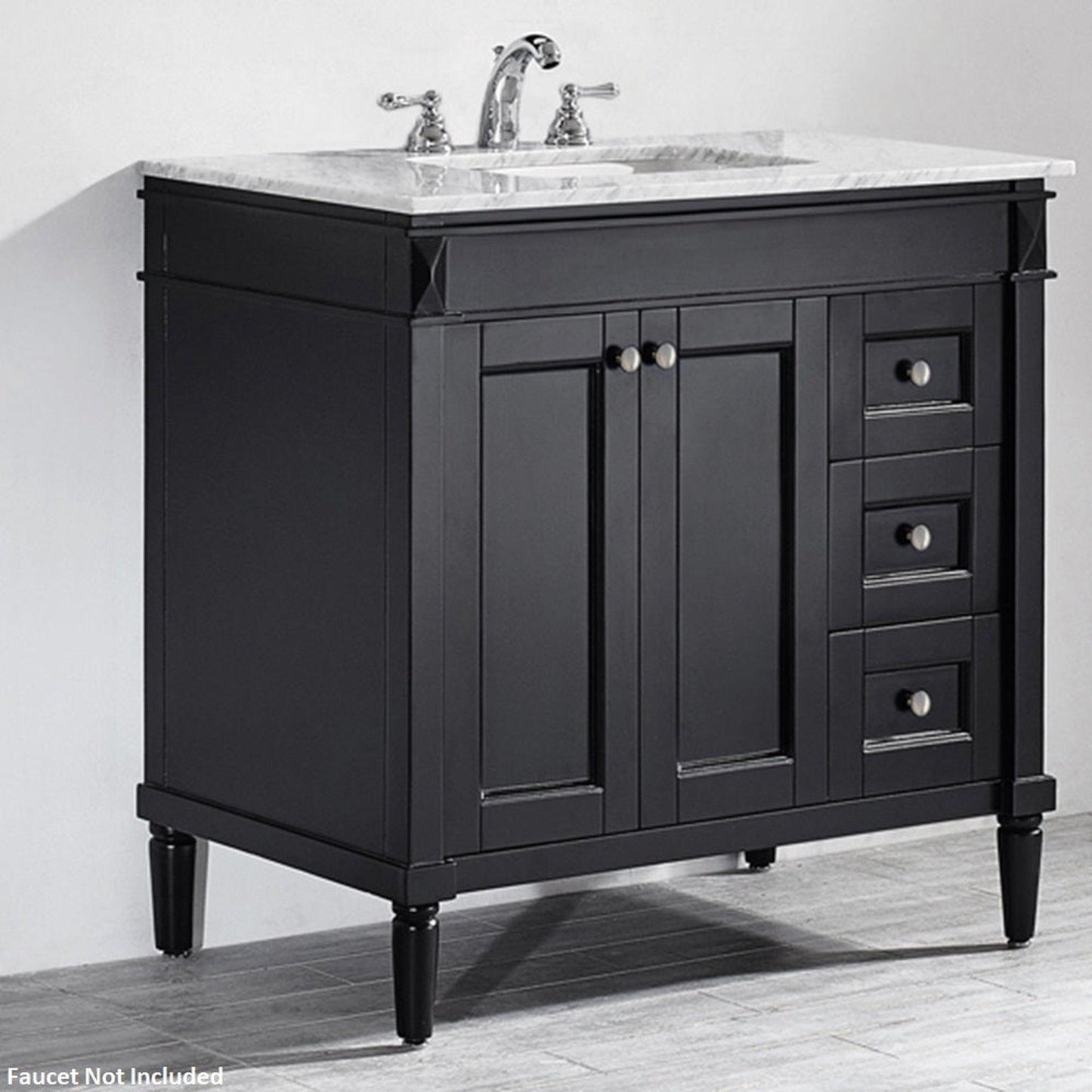 Vinnova Catania 37" Espresso Freestanding Single Vanity Set In White Carrara Marble Top With Undermount Ceramic Sink