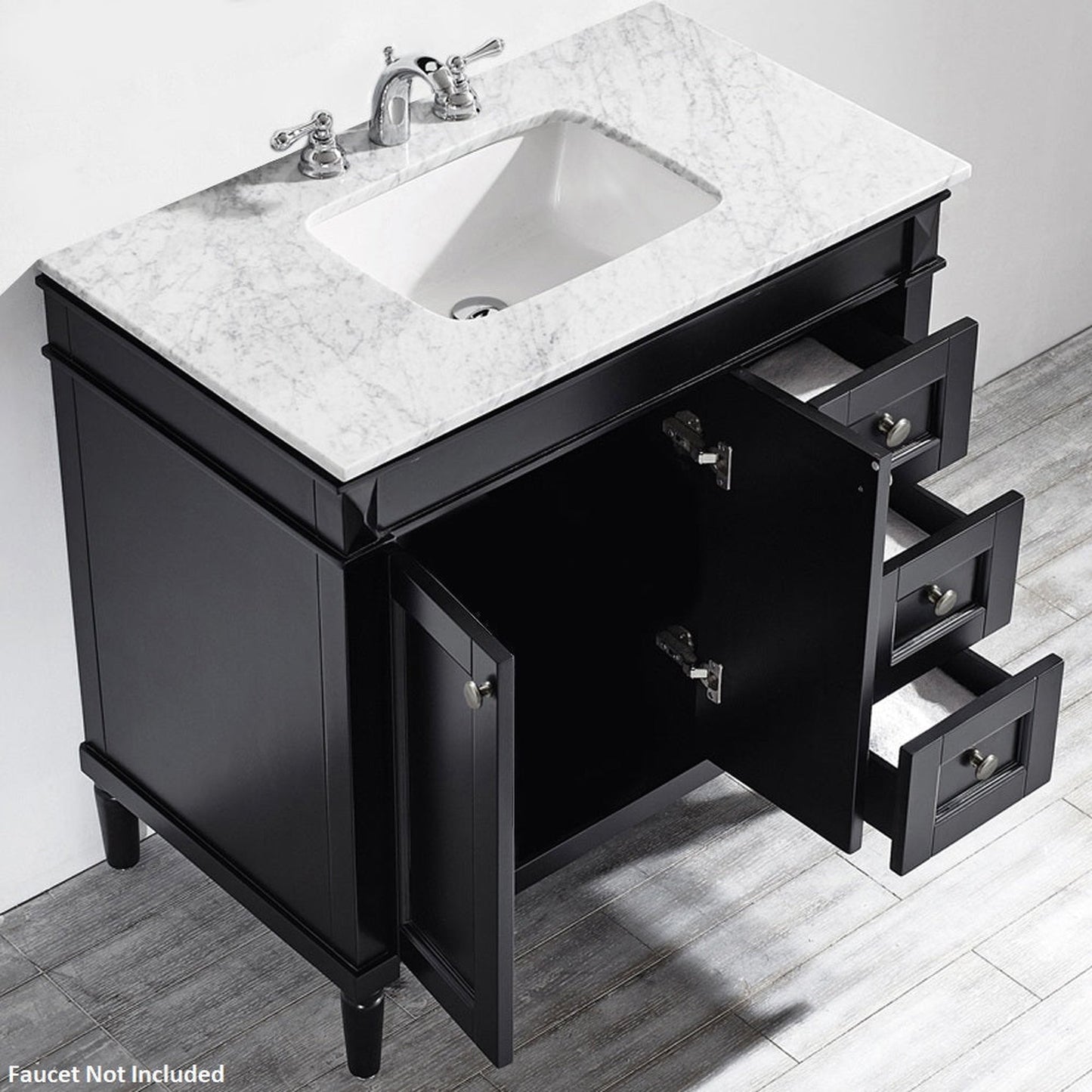 Vinnova Catania 37" Espresso Freestanding Single Vanity Set In White Carrara Marble Top With Undermount Ceramic Sink