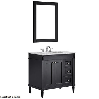 Vinnova Catania 37" Espresso Freestanding Single Vanity Set In White Carrara Marble Top With Undermount Ceramic Sink and Mirror