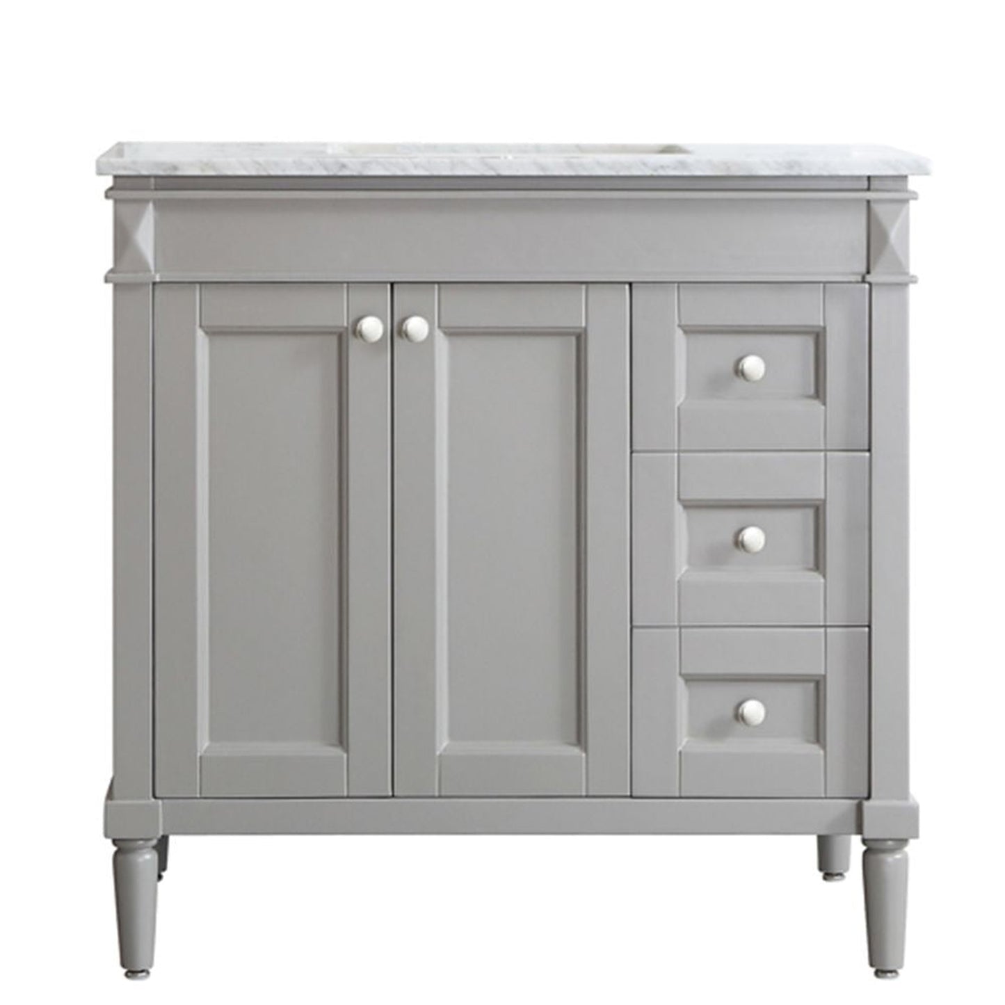 Vinnova Catania 37" Gray Freestanding Single Vanity Set In White Carrara Marble Top With Undermount Ceramic Sink and Mirror