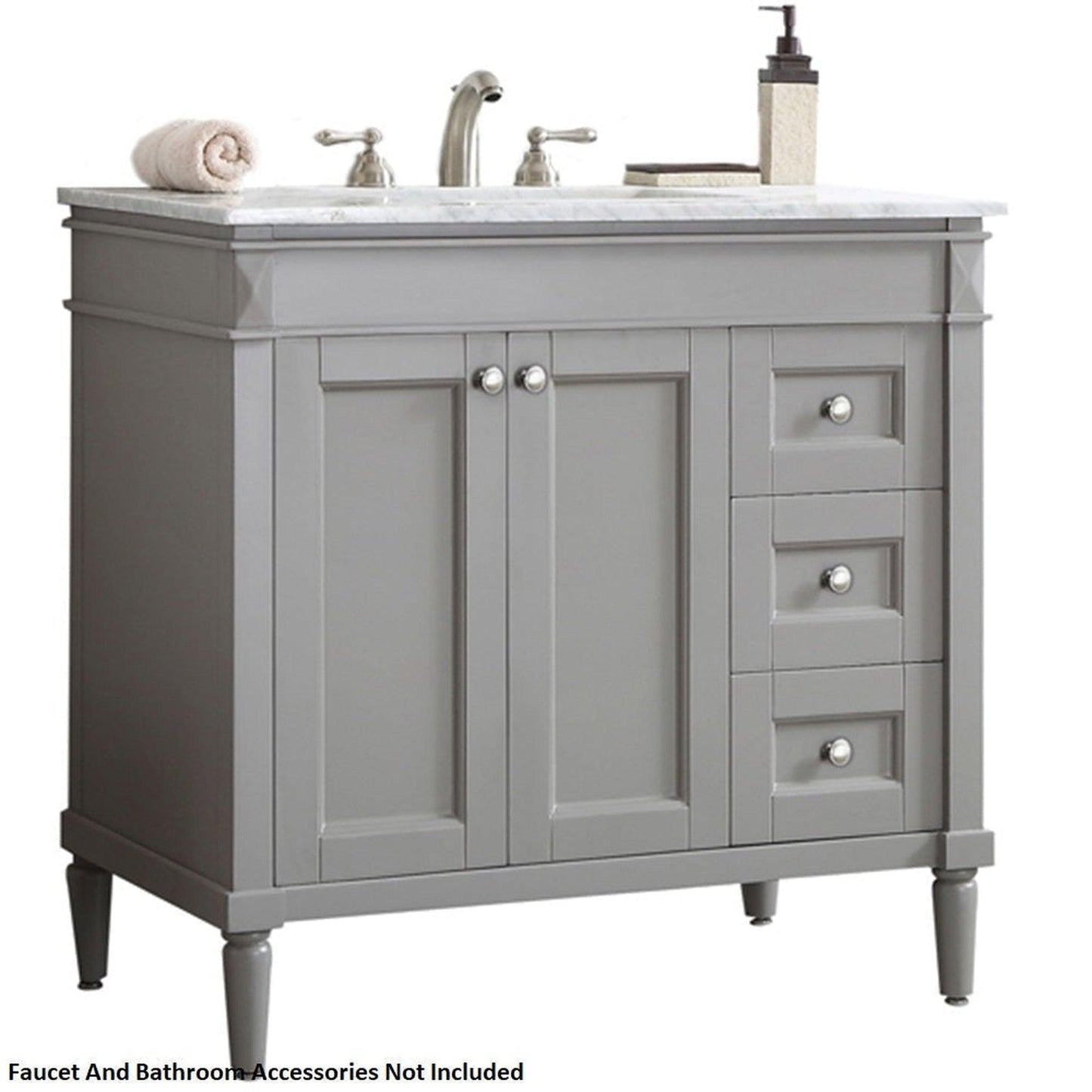 Vinnova Catania 37" Gray Freestanding Single Vanity Set In White Carrara Marble Top With Undermount Ceramic Sink